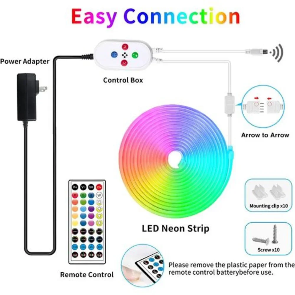16.4ft LED neon Lights with Remote APP Control IP65 Waterproof Flexible